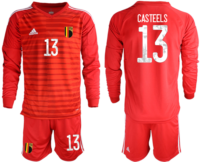 Cheap Men 2021 European Cup Belgium red Long sleeve goalkeeper 13 Soccer Jersey